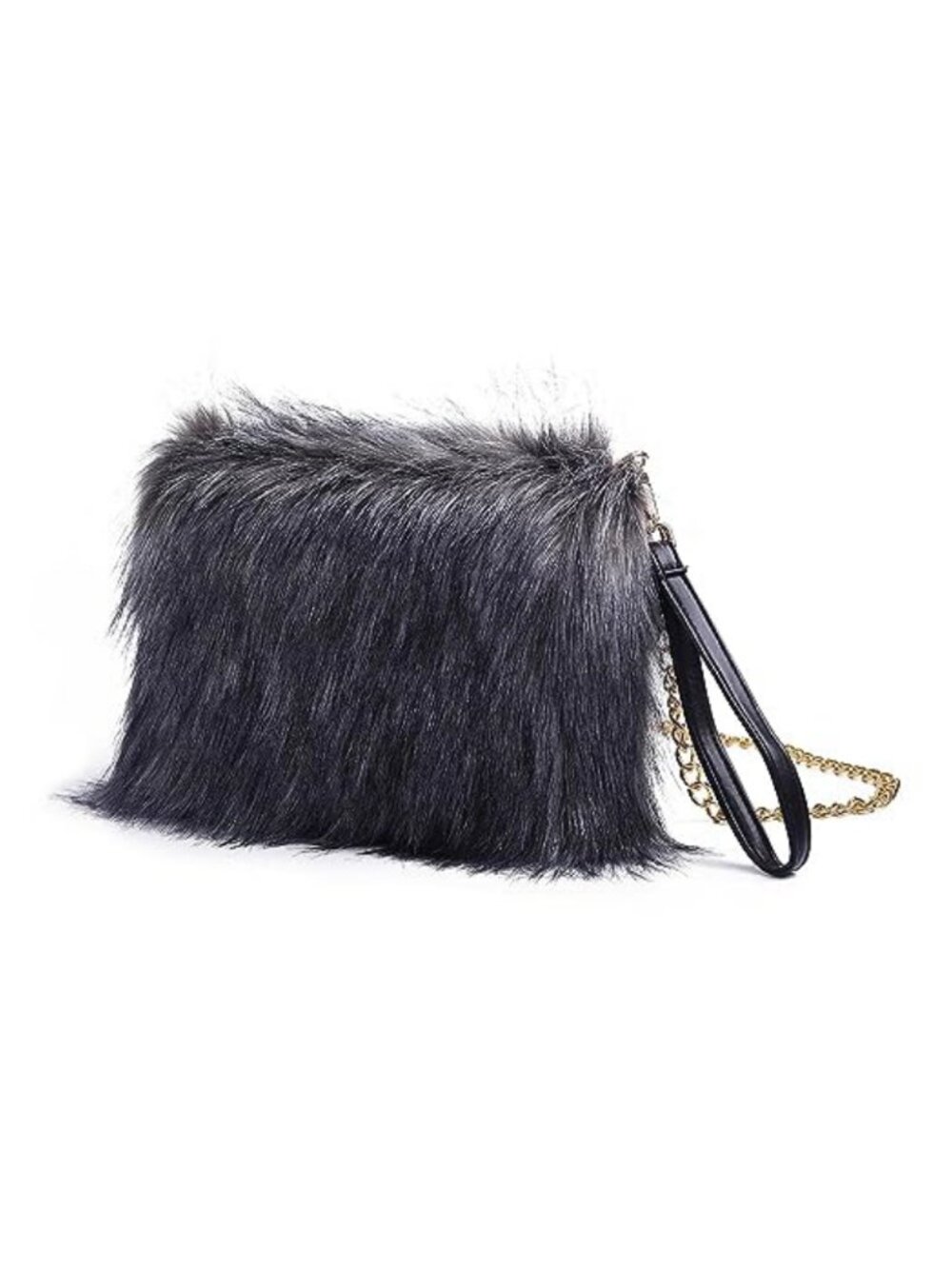 Faux Fur Wristlet Evening Bag with Faux Fur Shoulder Strap